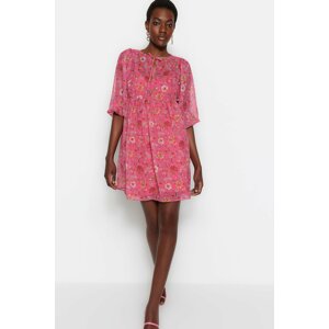 Trendyol Pink Straight-Cut Mini Dress with Woven Lined and Floral