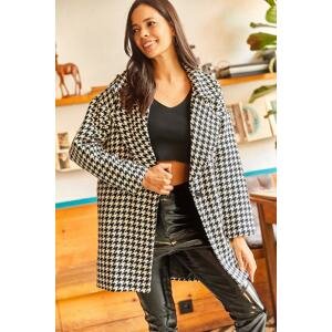 Olalook Women's Black One-Button Oversized Lined Stamp Coat with Pocket