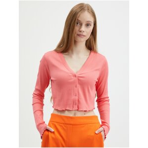 Pink Womens Ribbed Cropped Cardigan Noisy May Drakey - Ladies