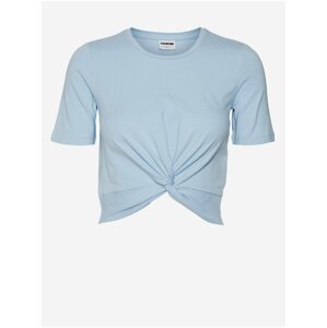 Light blue womens cropped T-shirt with knot Noisy May Twiggi - Women