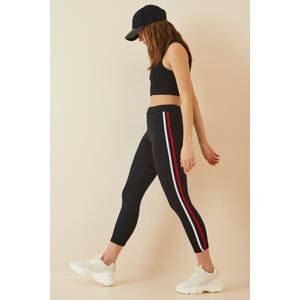 Happiness İstanbul Women's Red Black Stripe High Waist Knitted Leggings