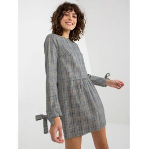 Checkered dress with sleeve ties - gray