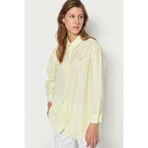 Trendyol Yellow Embroidered Tiny Heart Woven Cotton Shirt