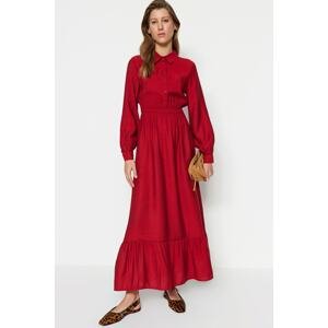 Trendyol Claret Red Half Paw Smocking Detailed Woven Dress