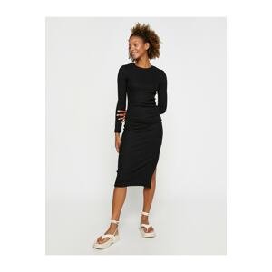 Koton Midi Pencil Dress Slit Detail Long Sleeve Crew Neck