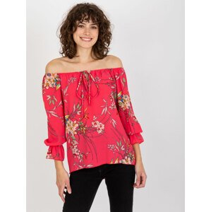 Lady's blouse with flowers - coral