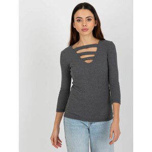 Lady's blouse with neckline cut-outs - grey