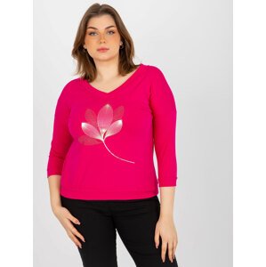 Women's blouse plus size with print and application - fuchsia
