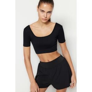 Trendyol Black Seamless/Seamless Crop Extra Soft Texture Square Neck Knitted Sports Top/Blouse