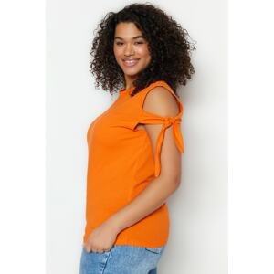Trendyol Curve Orange Knitted T-Shirt with Tie Collar Detail