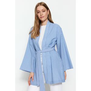 Trendyol kék öves szőtt Seeerproof csíkos kimonó & Kaftan