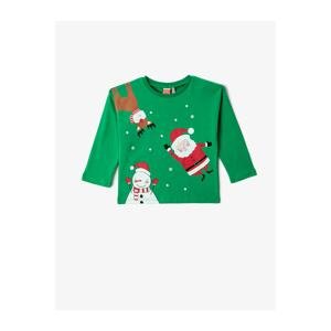 Koton New Year Themed Santa Claus Printed T-Shirt Long Sleeve Crew Neck