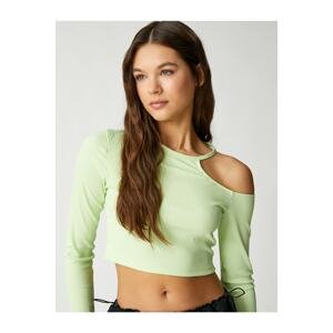 Koton Long Sleeved T-Shirt with Crop Window Detail Crew Neck.