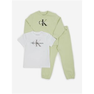 Calvin Klein Set of girls' T-shirt, sweatshirt and sweatpants in white and green Ca - Girls
