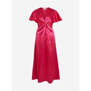 Dark pink ladies satin maxi-dresses VILA Sittas - Ladies