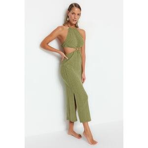 Trendyol Green Striped Maxi Knitted Accessory Knitwear Look Beach Dress