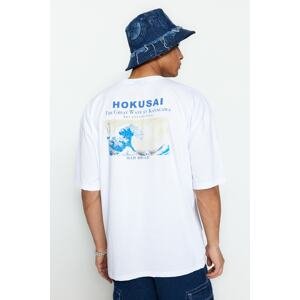 Trendyol Men's Oversize/Wide Cut Crew Neck Short Sleeve Printed Hokusai Licensed T-Shirt