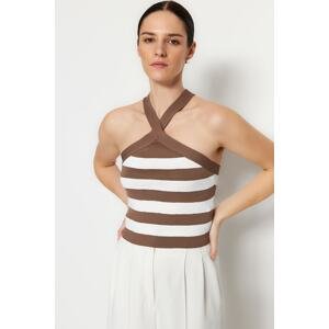 Trendyol Brown Crop Striped Knitwear Blouse