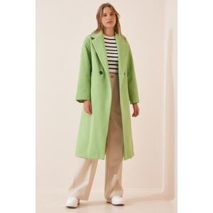 Happiness İstanbul Women's Green Shawl Collar Stamped Coat