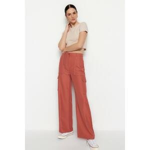 Trendyol Brown Cargo Wide Leg Woven Trousers with Contrast Stitching
