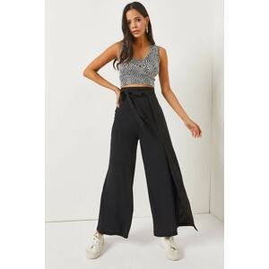 Olalook Black Tie Detailed Wrap Palazzo Trousers