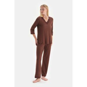 Dagi Pajama Set - Brown - Plain