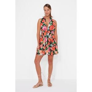Trendyol Floral Patterned Mini Woven Beach Dress with Cleavage, 100% Cotton