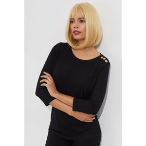 Cool & Sexy Women's Black Buttoned Accessorized Blouse