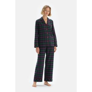 Dagi Checkered Woven Pajamas Set with Jacket Collar, Green