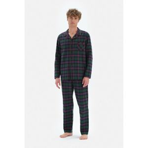 Dagi Green Jacket Collar Checkered Woven Shirt Pajamas Set