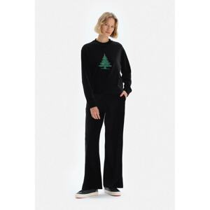 Dagi Wide Leg Black Velvet Tracksuit Bottoms with Side Pockets.