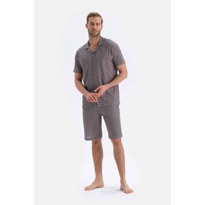 Dagi Gray Meter Printed Shirt Shorts Knitted Pajama Set