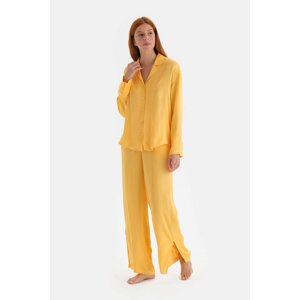 Dagi Yellow Long Leg Ribbed Satin Pajama Bottoms