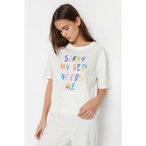 Trendyol 100% Cotton Ecru with the slogan printed T-shirt, pants and knitted pajamas set