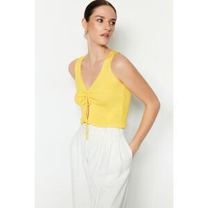 Trendyol Yellow Crop Shirred Detailed Knitwear Blouse