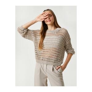 Koton Crew Neck Knitwear Sweater Openwork Mesh Long Sleeve Ribbed