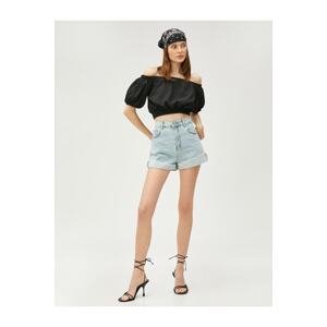 Koton Off-the-Shoulder Crop Blouse with Balloon Sleeves