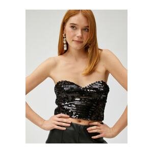 Koton Sequined Bustier Strapless Back Zippered