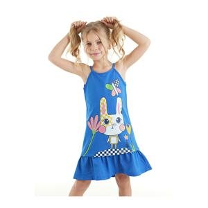 Denokids Checkered Rabbit Girl Blue Dress