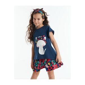 Denokids Floral Cat Girl Kids T-shirt Poplin Shorts Set