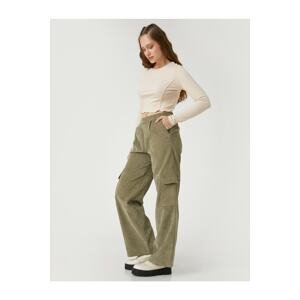 Koton Velvet Cargo Pants with Elastic Waist, Pocket Detailed.