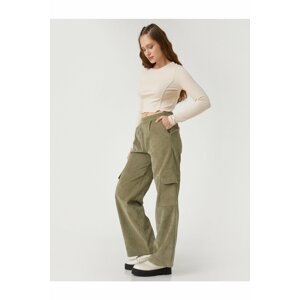 Koton Velvet Cargo Pants with Elastic Waist, Pocket Detailed.