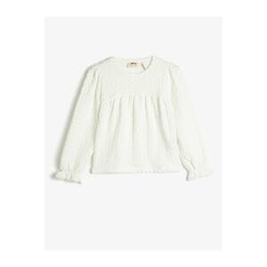 Koton Textured T-Shirt Long Sleeves with Elasticated Cuffs, Round Neck