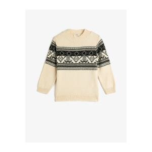 Koton Knitted Sweater Round Neck Long Sleeve Ethnic Pattern