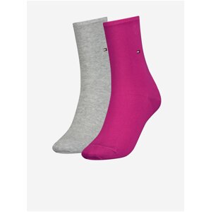 Tommy Hilfiger Set of two pairs of women's socks in grey and dark pink Tomm - Ladies