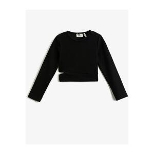 Koton Crop Long Sleeve T-Shirt, Round Neck, Window Detail and Ribbed.