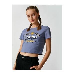 Koton Crop T-Shirt Printed Crew Neck Short Sleeve