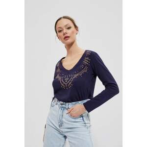 Cotton blouse with rhinestones Moodo - dark blue