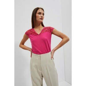 V-neck blouse with Moodo lace - pink