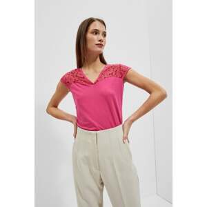 V-neck blouse with Moodo lace - pink